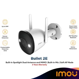Dahua Imou Bullet 2E 3MP & 5MP IP Security Outdoor Camera Color Night Vision 2 Way Audio Wifi 8x Digital Zoom H.265