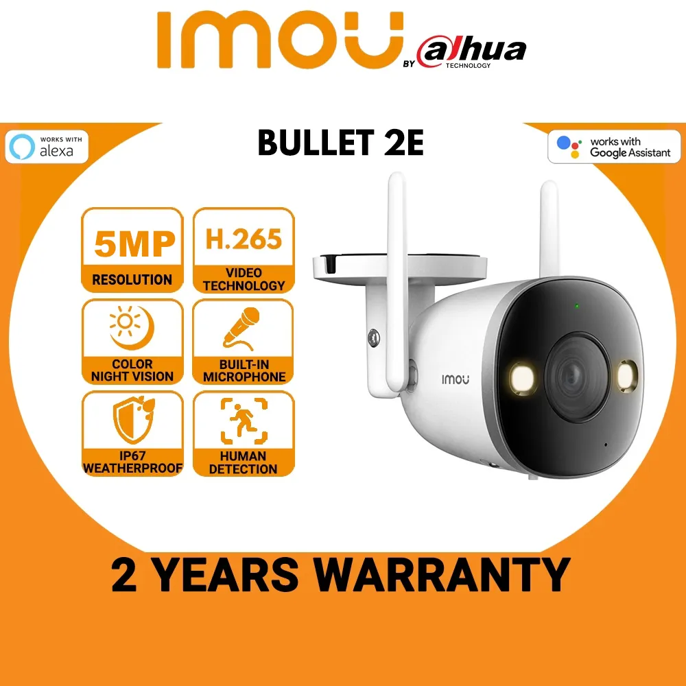 Dahua Imou Bullet 2E 3MP & 5MP IP Security Outdoor Camera Color Night Vision 2 Way Audio Wifi 8x Digital Zoom H.265