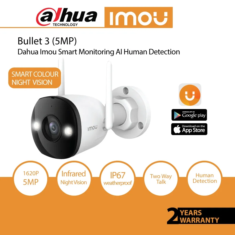 Dahua Imou Bullet 3 3MP & 5MP IP Security Outdoor Camera Color Night Vision 2 Way Audio Wifi 8x Digital Zoom H.265