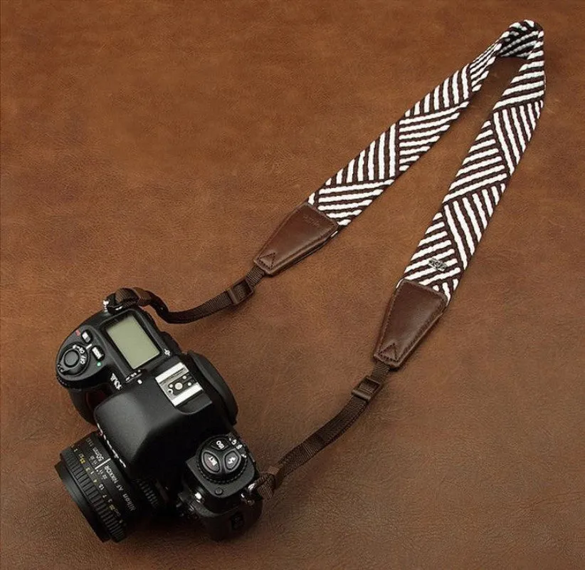 DSLR Coffee Stripe Strap  Handmade Leather Camera Strap 8666