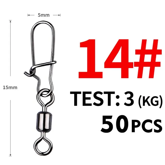 Fishhook 50PCS Pike Fishing Accessories Connector Pin Bearing Rolling Swivel Stainless Steel Snap Fishhook Lure Swivels Tackle