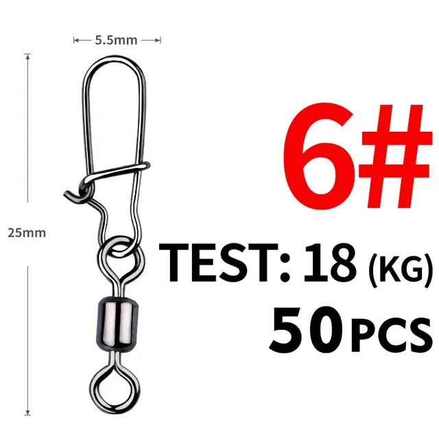 Fishhook 50PCS Pike Fishing Accessories Connector Pin Bearing Rolling Swivel Stainless Steel Snap Fishhook Lure Swivels Tackle