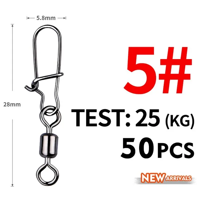 Fishhook 50PCS Pike Fishing Accessories Connector Pin Bearing Rolling Swivel Stainless Steel Snap Fishhook Lure Swivels Tackle