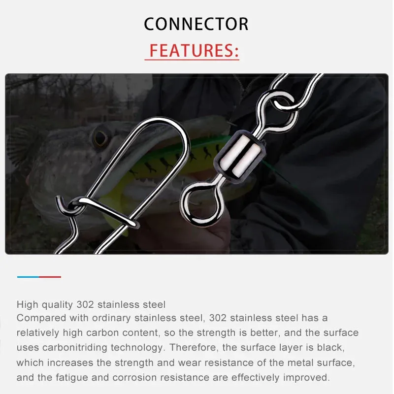 Fishhook 50PCS Pike Fishing Accessories Connector Pin Bearing Rolling Swivel Stainless Steel Snap Fishhook Lure Swivels Tackle