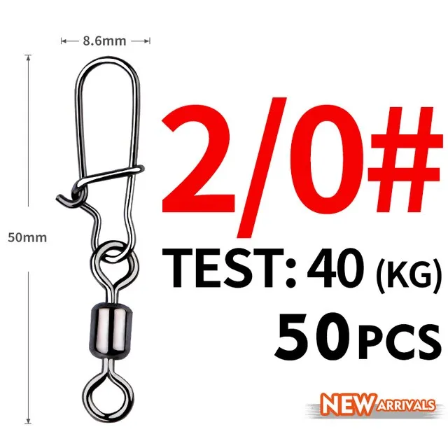 Fishhook 50PCS Pike Fishing Accessories Connector Pin Bearing Rolling Swivel Stainless Steel Snap Fishhook Lure Swivels Tackle