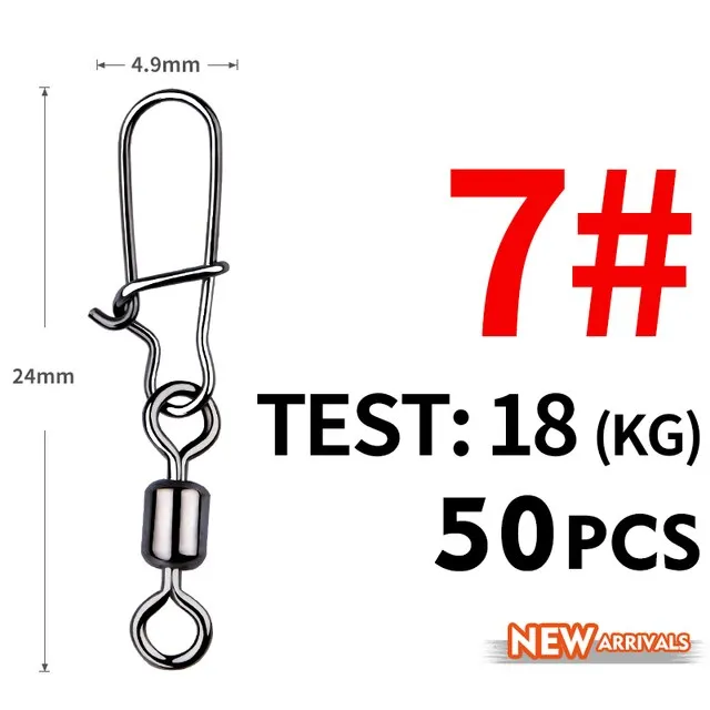 Fishhook 50PCS Pike Fishing Accessories Connector Pin Bearing Rolling Swivel Stainless Steel Snap Fishhook Lure Swivels Tackle