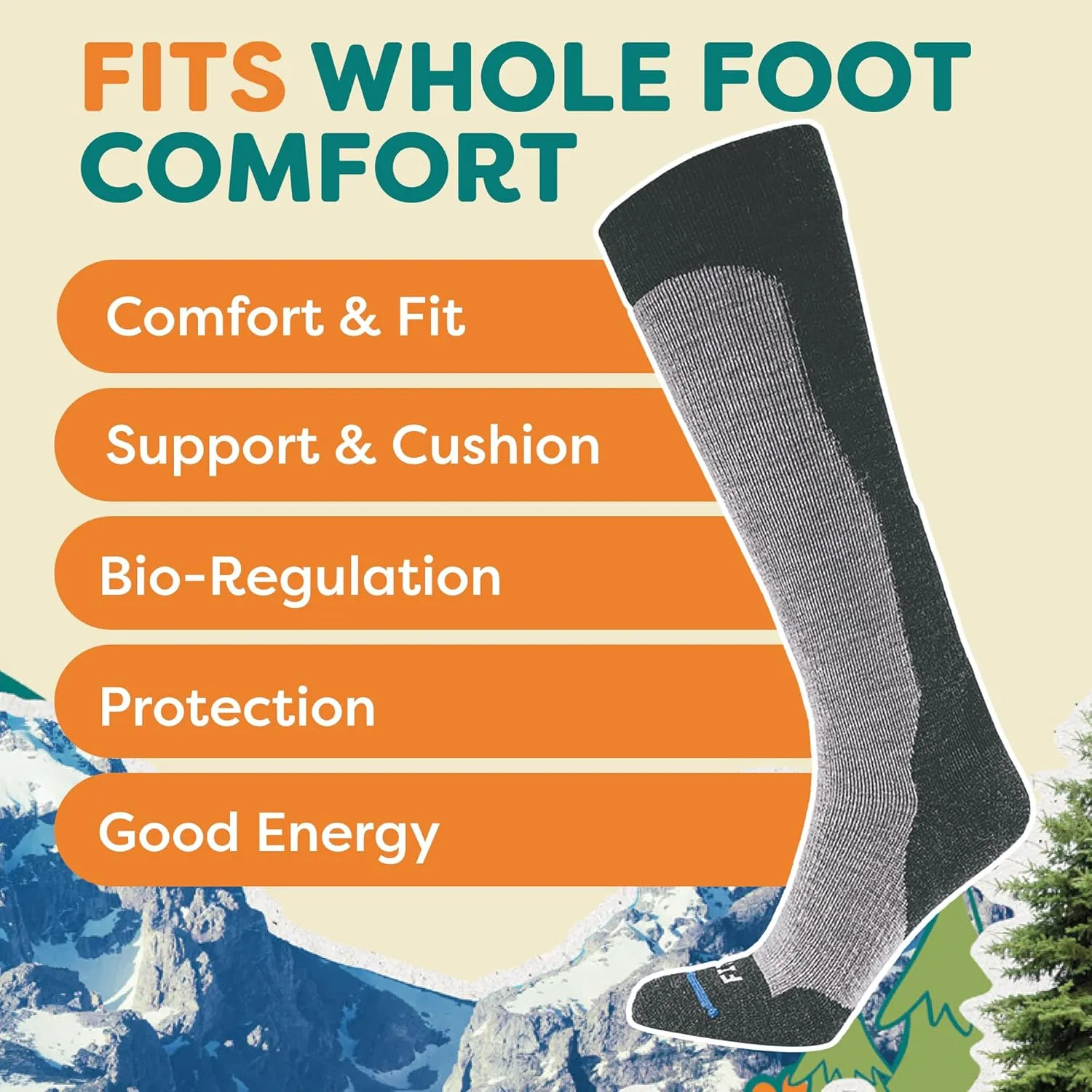 FITS Medium Ski Socks For Men and Women, Merino Wool, Over-the-Calf, Breathable, Lightweight, Whole Foot Comfort