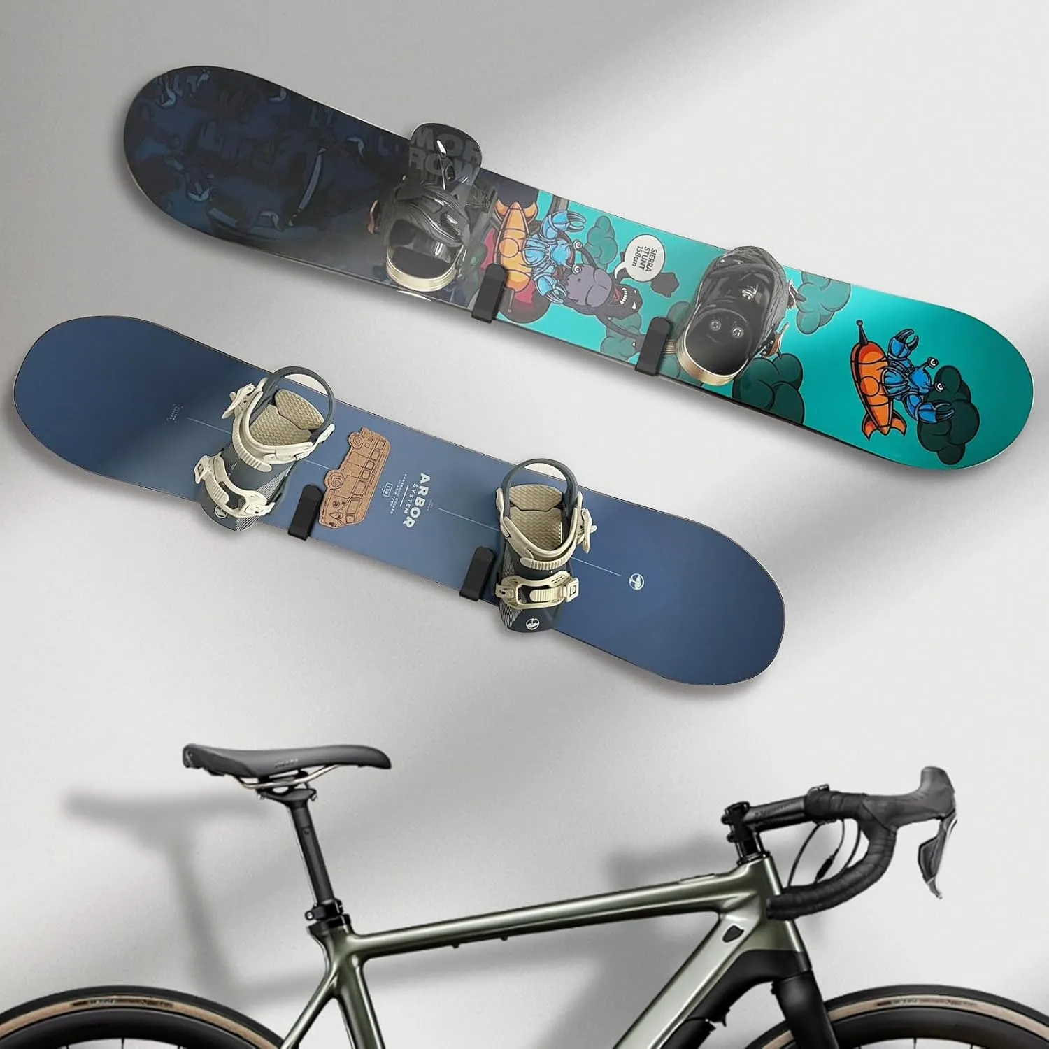 Horizontal Snowboard Wall Mount Clips - Snowboard Wall Rack Storage and Display for Room, Garage