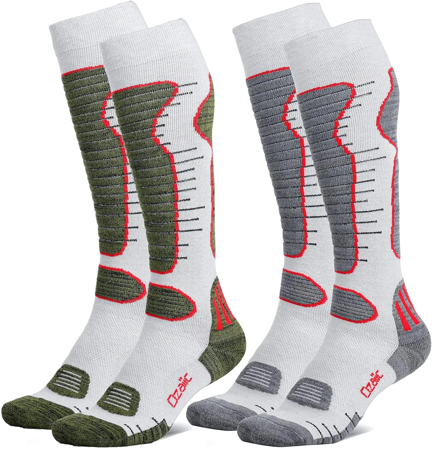 Merino Wool Ski Socks Mens Womens 2 Pairs for Skiing, Snowboarding, Thermal Knee High Winter Warm Sports Performance Socks