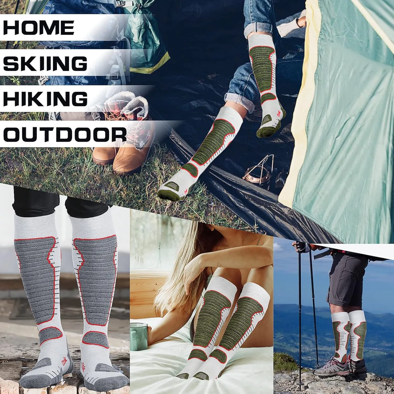 Merino Wool Ski Socks Mens Womens 2 Pairs for Skiing, Snowboarding, Thermal Knee High Winter Warm Sports Performance Socks
