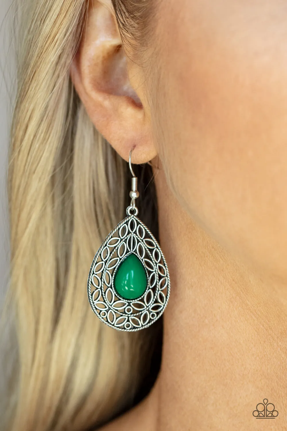 Paparazzi Fanciful Droplets Green Fishhook Earrings - P5WH-GRXX-247XX
