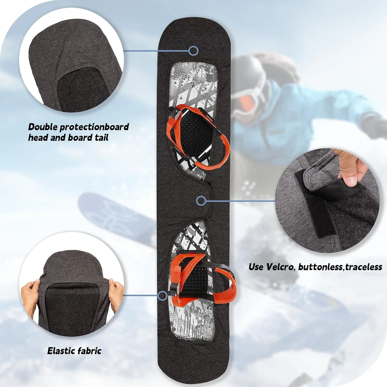 Snowboard Sleeve Soft Protection Cover - Adjustable Stretchy Fabric Binding Pads Protector for Snowboard Storage Travel Transport