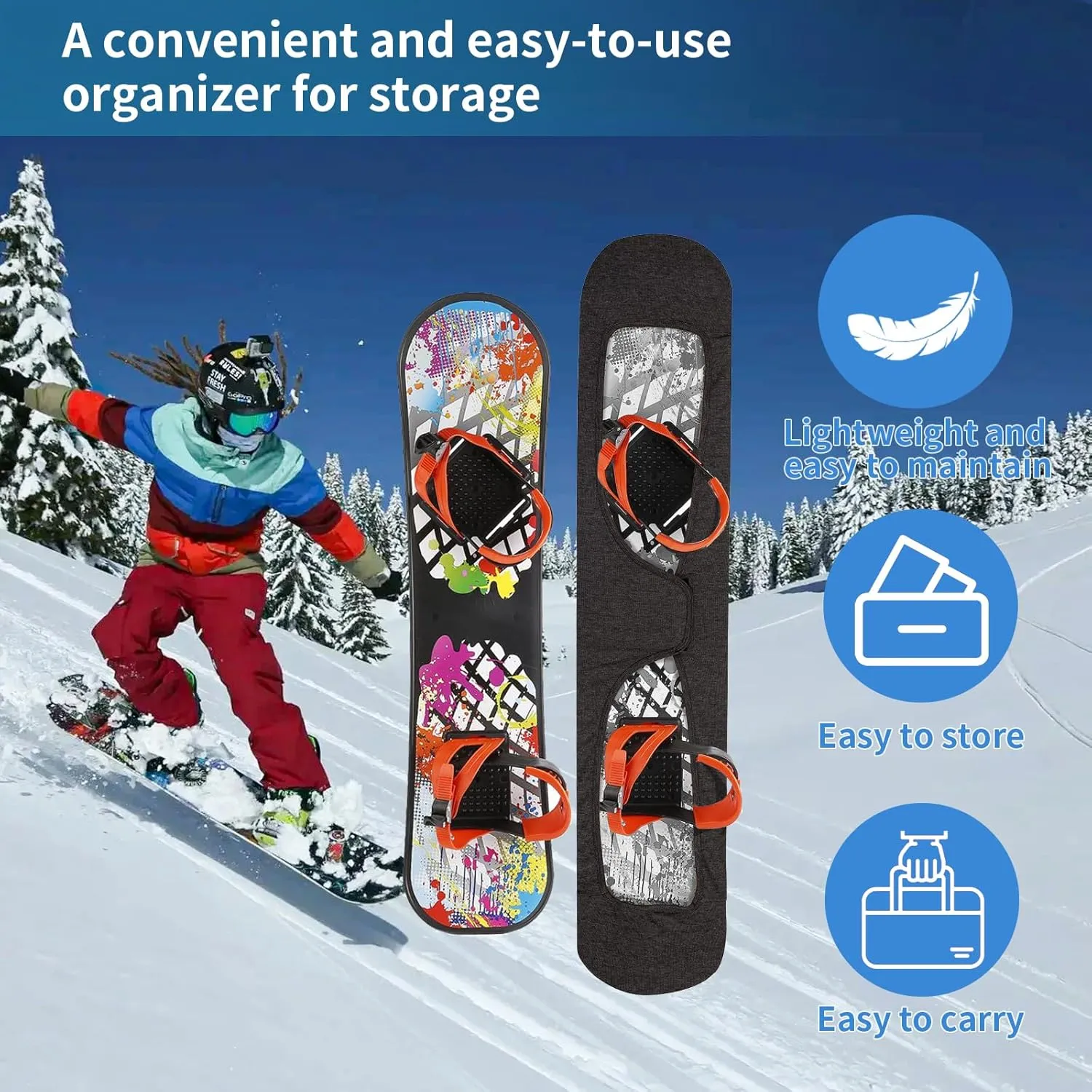 Snowboard Sleeve Soft Protection Cover - Adjustable Stretchy Fabric Binding Pads Protector for Snowboard Storage Travel Transport