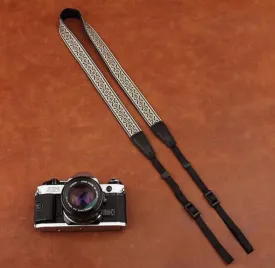 White DSLR Embroidered Style Strap Leather Camera Strap 8479